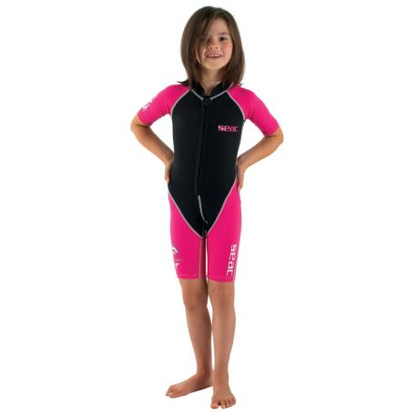 Παιδική στολή μονοσόρτς κολύμβησης Dolphin Girl 1.5mm ροζ Seac_e-sea.gr